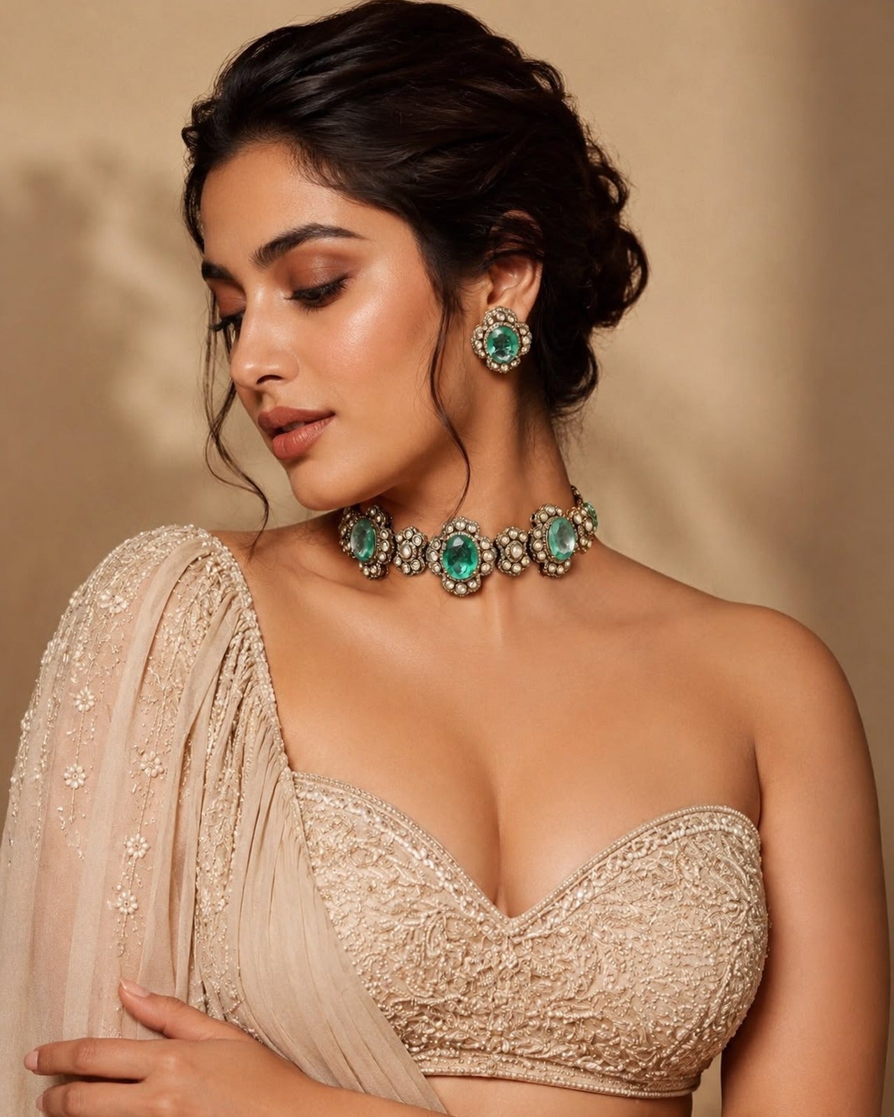 Victorian Moissanite Polki Choker Necklace Set