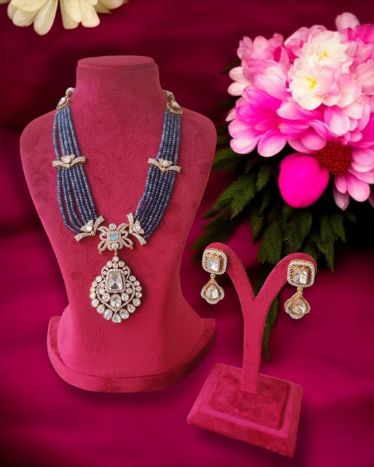 Blue Beads Kundan Necklace Set