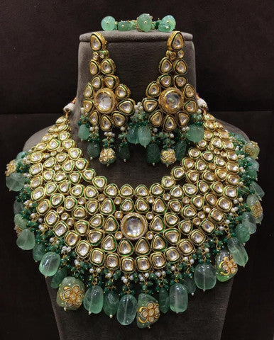 Fine Polki Meena Kunadan With Natural Flourite Stones