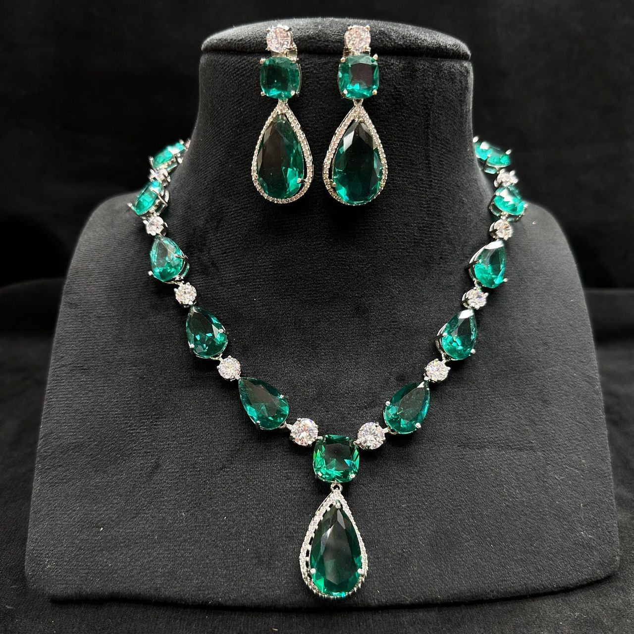 Emerald Green Silver Cubic Zirconia Necklace Jewellery Jewelry Set —  Glimour Jewellery